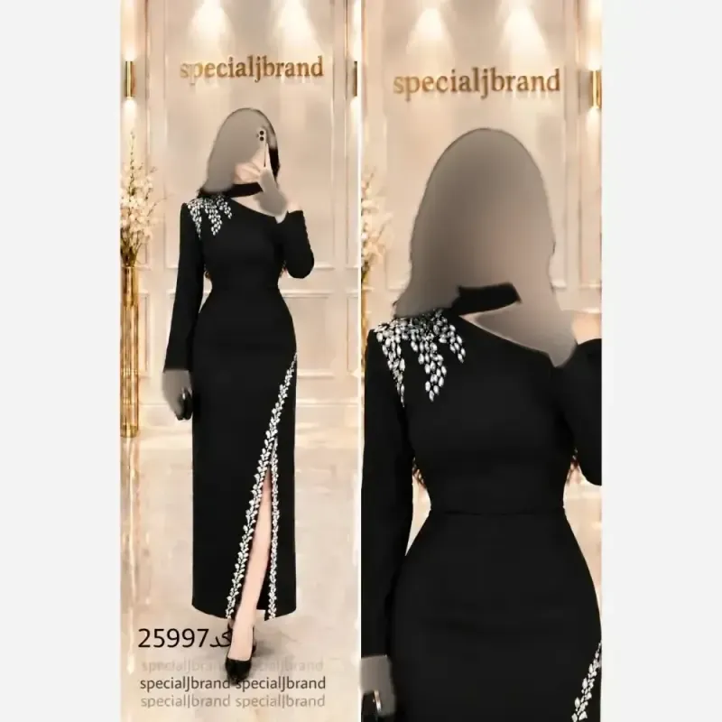 پیراهن مجلسی میدی مشکی زنانه جنس غواصی و سنگدوزی دست سایز 38 تا 48