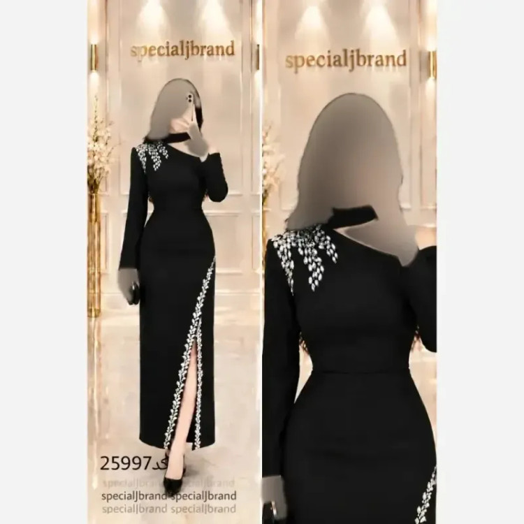 پیراهن مجلسی میدی مشکی زنانه جنس غواصی و سنگدوزی دست سایز 38 تا 48